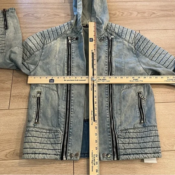 Balmain Women’s Moto Jacket Denim Open Front Acid Wash Light Size XXL - Picture 2 of 7